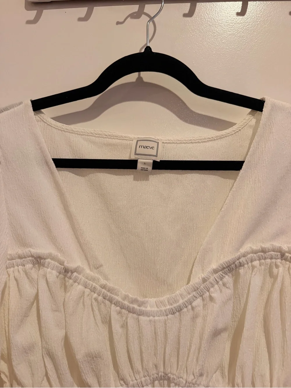 Anthropologie White Smocked Peplum Long Sleeve Blouse
